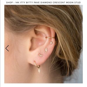 14k gold moon with diamonds stud earring